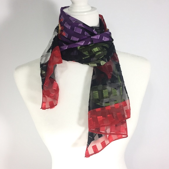 Scarf Multicolored Flowers Red Black Purple Yellow - Picture 4 of 15